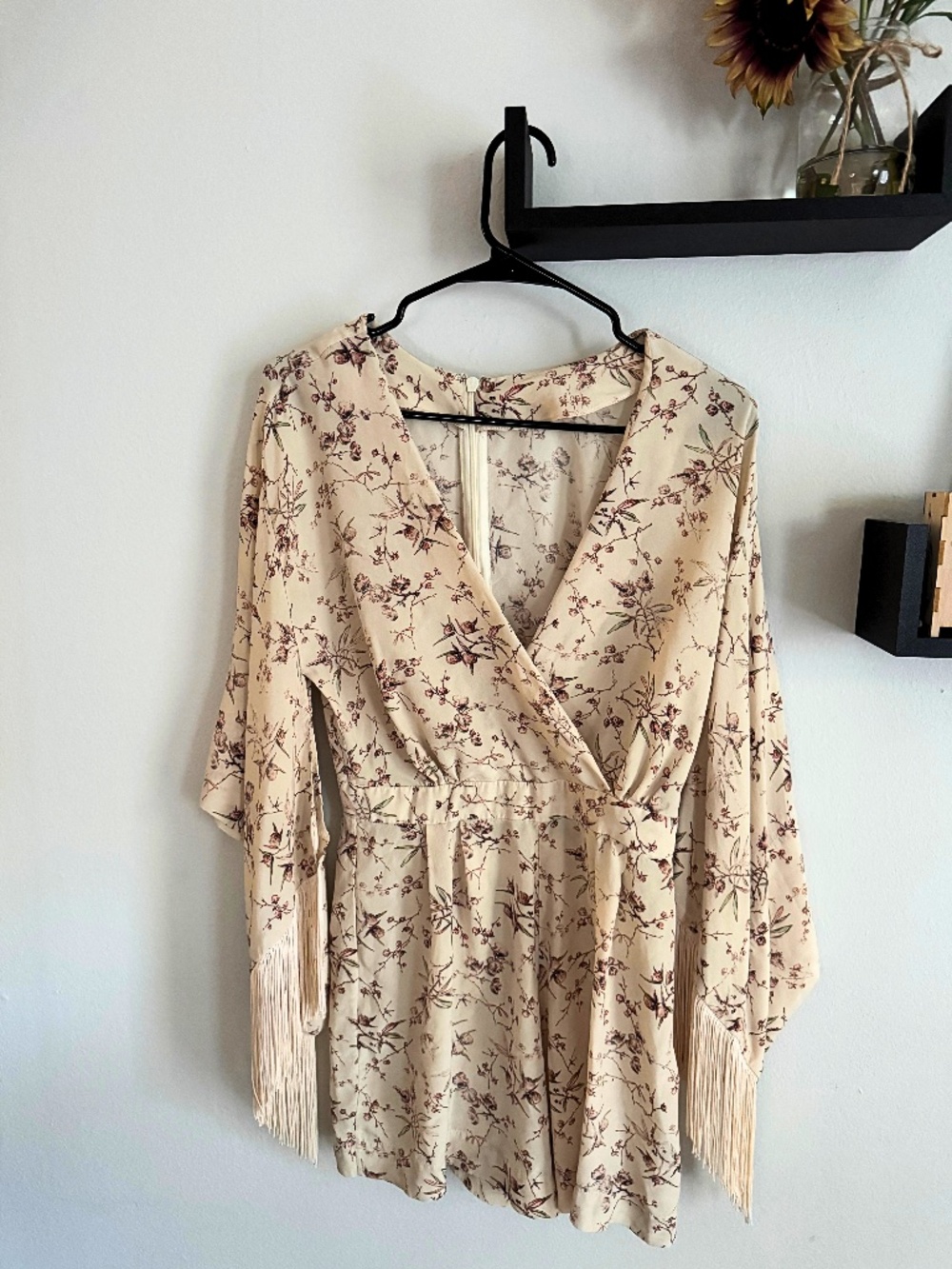 Elizabeth and James Cream Floral Fringe Sleeve Romper